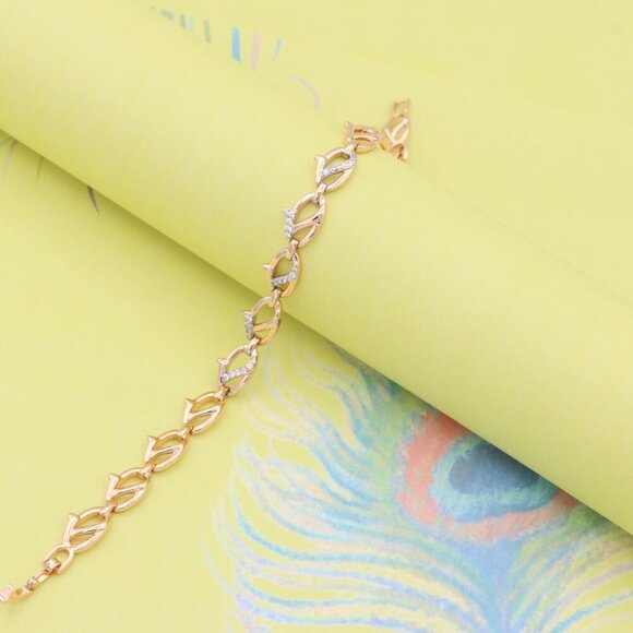 "Rose Gold Link Bracelet with CZ Accents, Elegant Chain Design, XPBL0831 - Picture 4 of 12